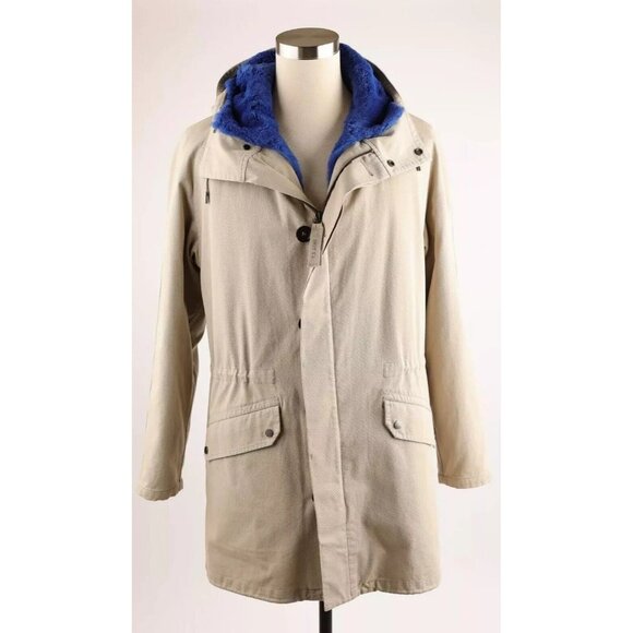 $2,150 Yves Salomon Fur Lined Coat SZ 46/36 Beige MINT